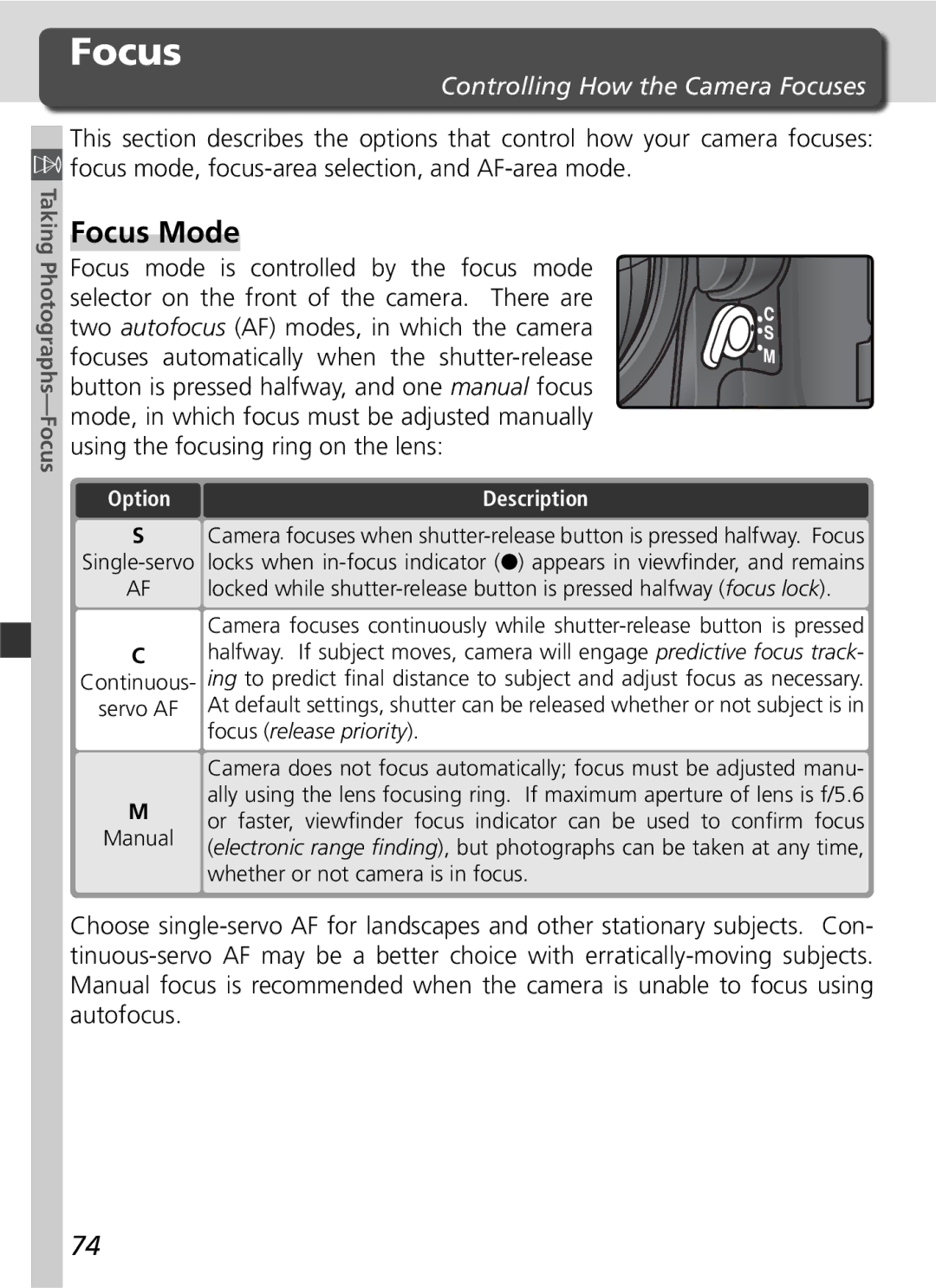 Nikon D2Xs manual Focus Mode, Controlling How the Camera Focuses, Whether or not camera is in focus 