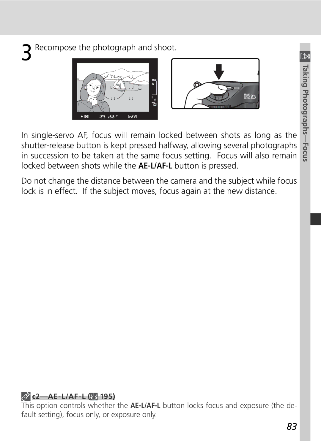 Nikon D2Xs manual Recompose the photograph and shoot, C2-AE-L/AF-L 