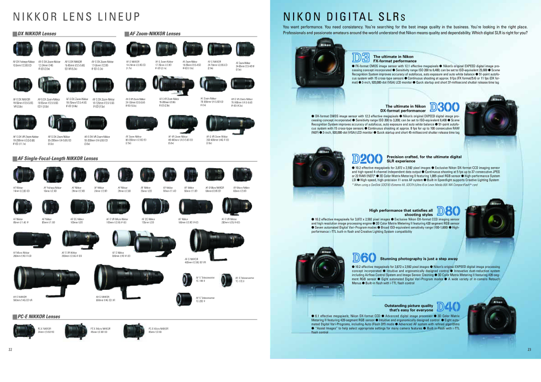 Nikon D3 brochure Ultimate in Nikon FX-format performance, Ultimate in Nikon DX-format performancer 