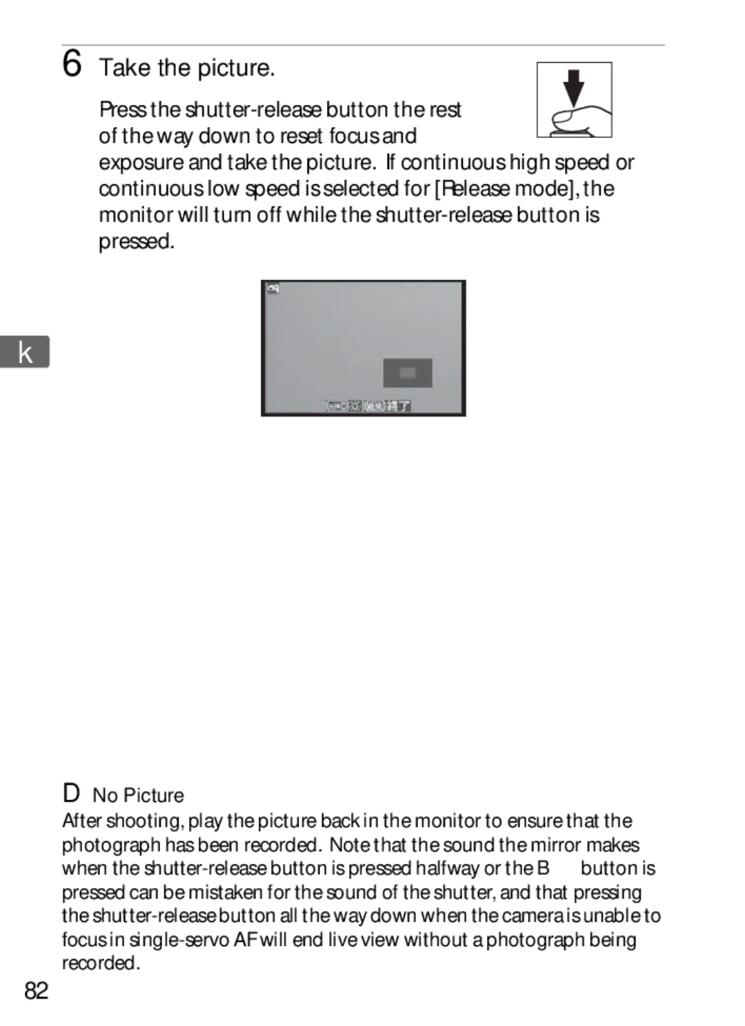 Nikon D300OUTFIT, D300BODY, 920162 user manual Take the picture, No Picture 