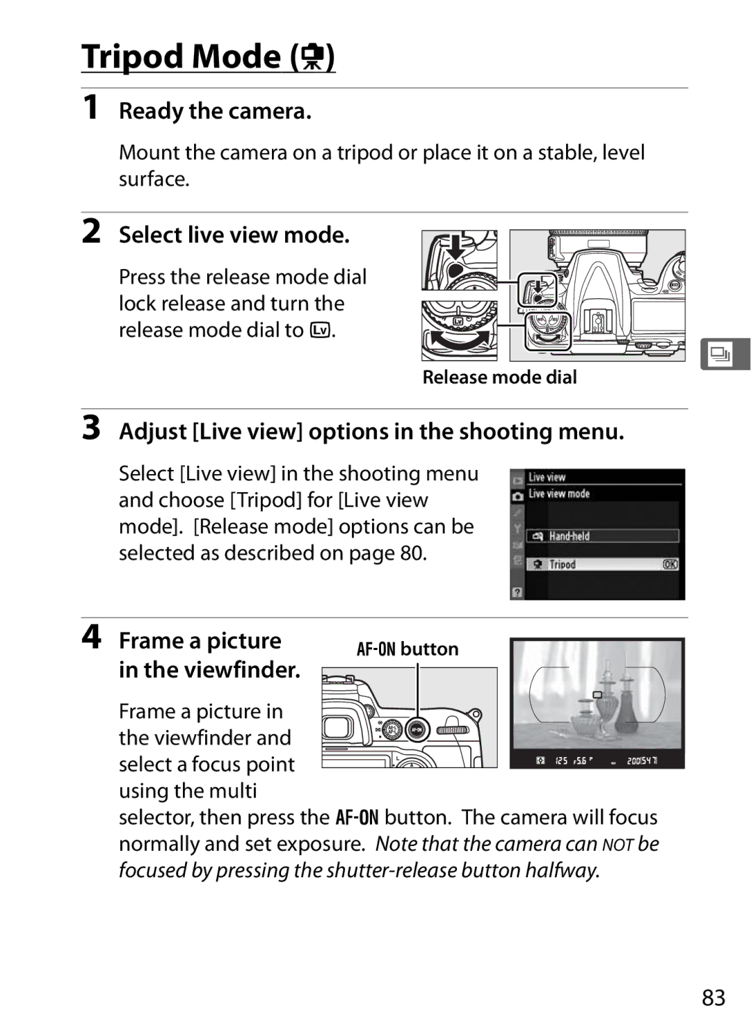 Nikon D300BODY, D300OUTFIT, 920162 user manual Tripod Mode h, Ready the camera, Frame a picture, Viewfinder 