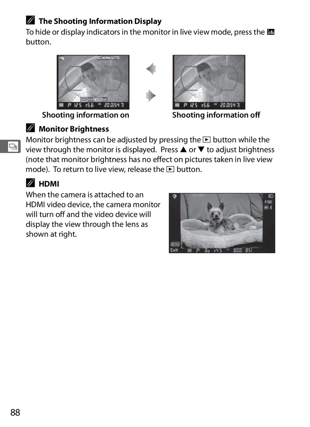 Nikon D300OUTFIT, D300BODY, 920162 user manual Shooting Information Display, Monitor Brightness 