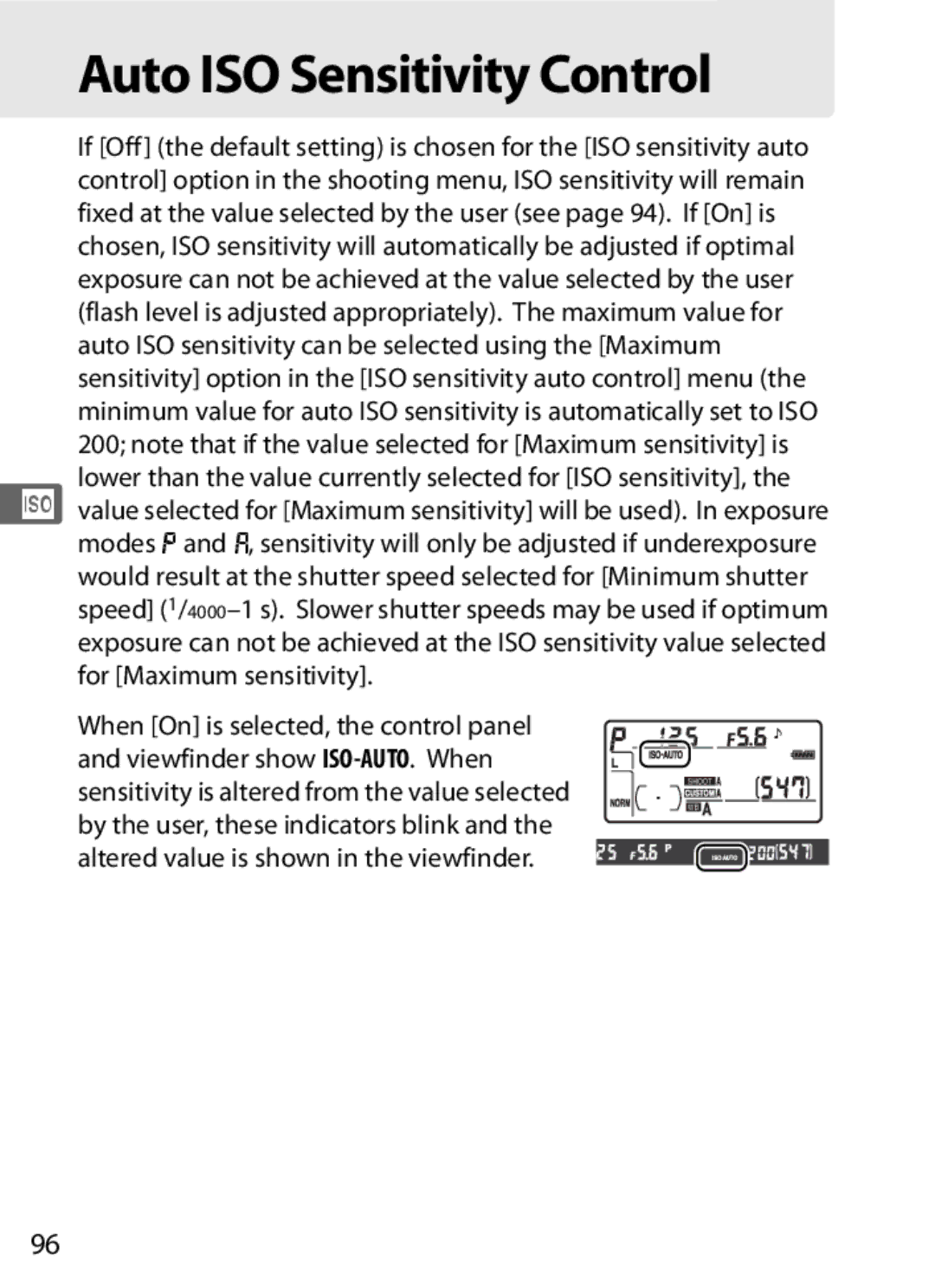 Nikon 920162, D300OUTFIT, D300BODY user manual Auto ISO Sensitivity Control 