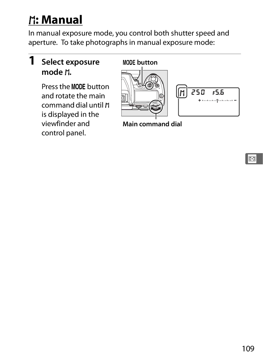 Nikon D300OUTFIT, D300BODY, 920162 user manual Manual, Mode h, 109, Control panel 