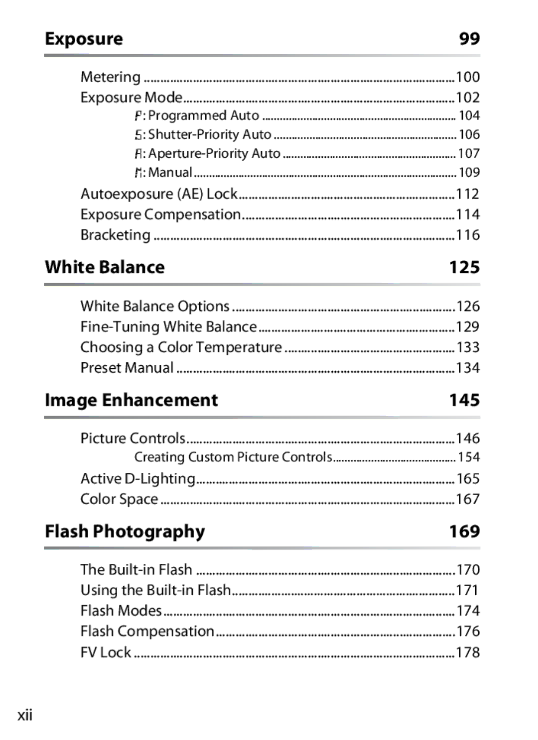 Nikon 920162, D300OUTFIT, D300BODY user manual 125, 145, 169, Xii 