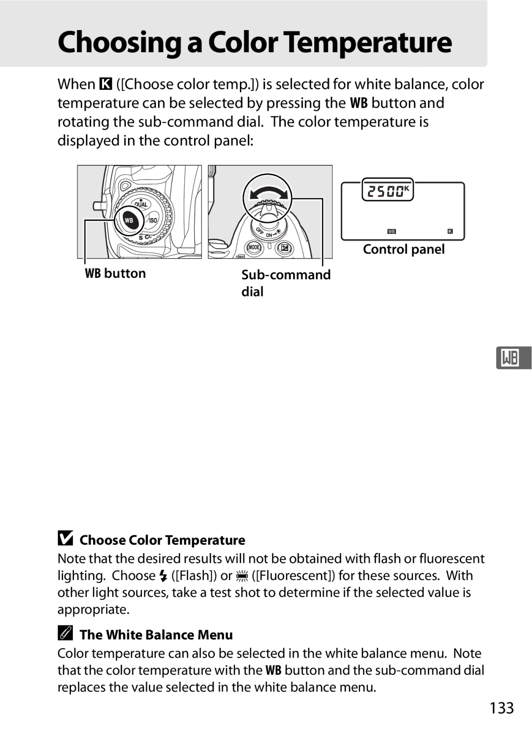 Nikon D300OUTFIT, D300BODY, 920162 user manual 133, Choose Color Temperature White Balance Menu 