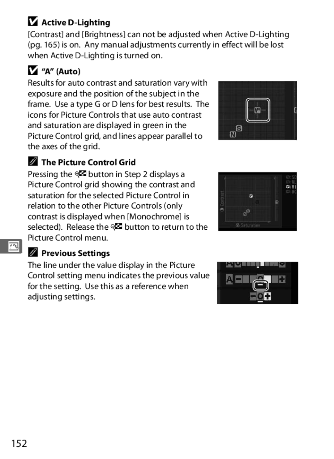 Nikon D300BODY, D300OUTFIT, 920162 user manual 152, Active D-Lighting, Auto, Previous Settings 