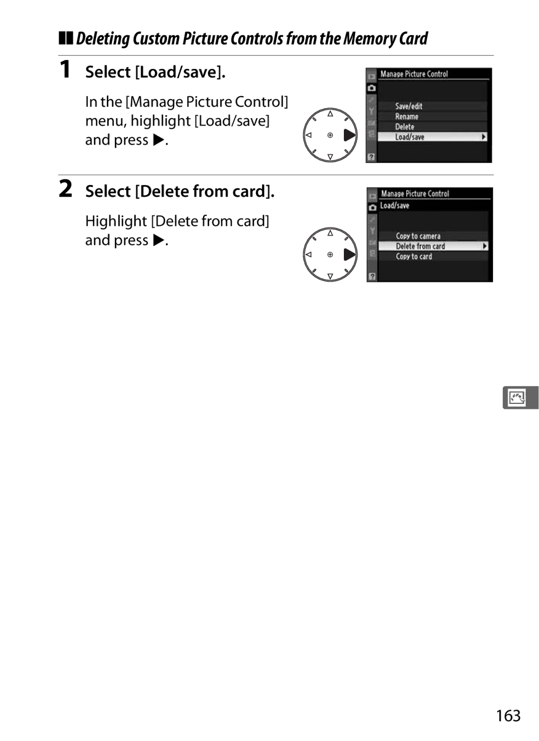 Nikon D300OUTFIT, D300BODY, 920162 user manual Select Delete from card, 163, Highlight Delete from card and press 