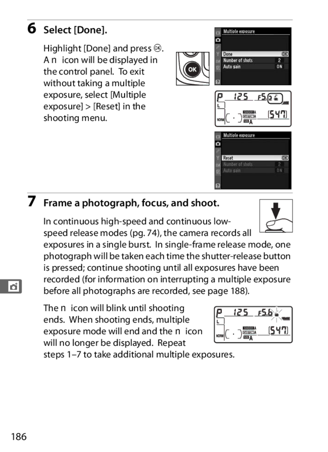 Nikon 920162, D300OUTFIT, D300BODY user manual Select Done, 186 