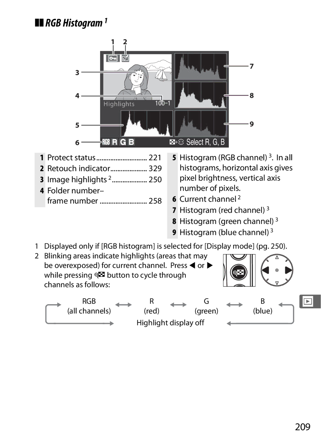 Nikon D300BODY, D300OUTFIT, 920162 user manual RGB Histogram, 209, Folder number 