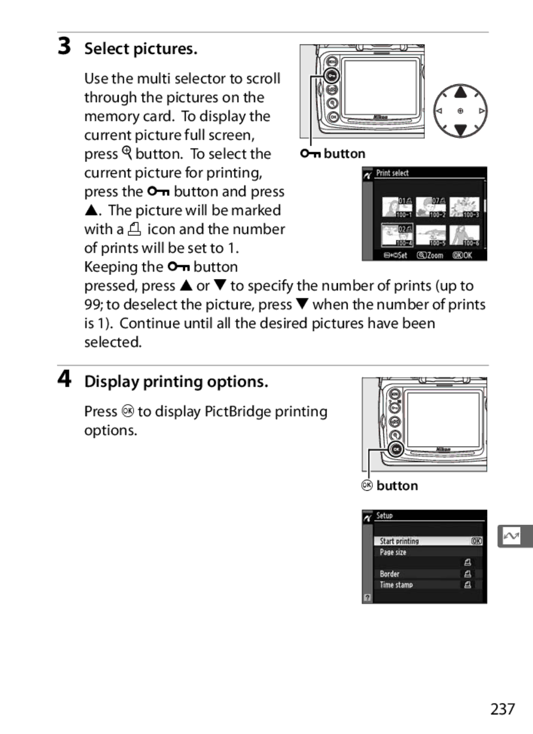 Nikon 920162, D300OUTFIT, D300BODY user manual Select pictures, 237 