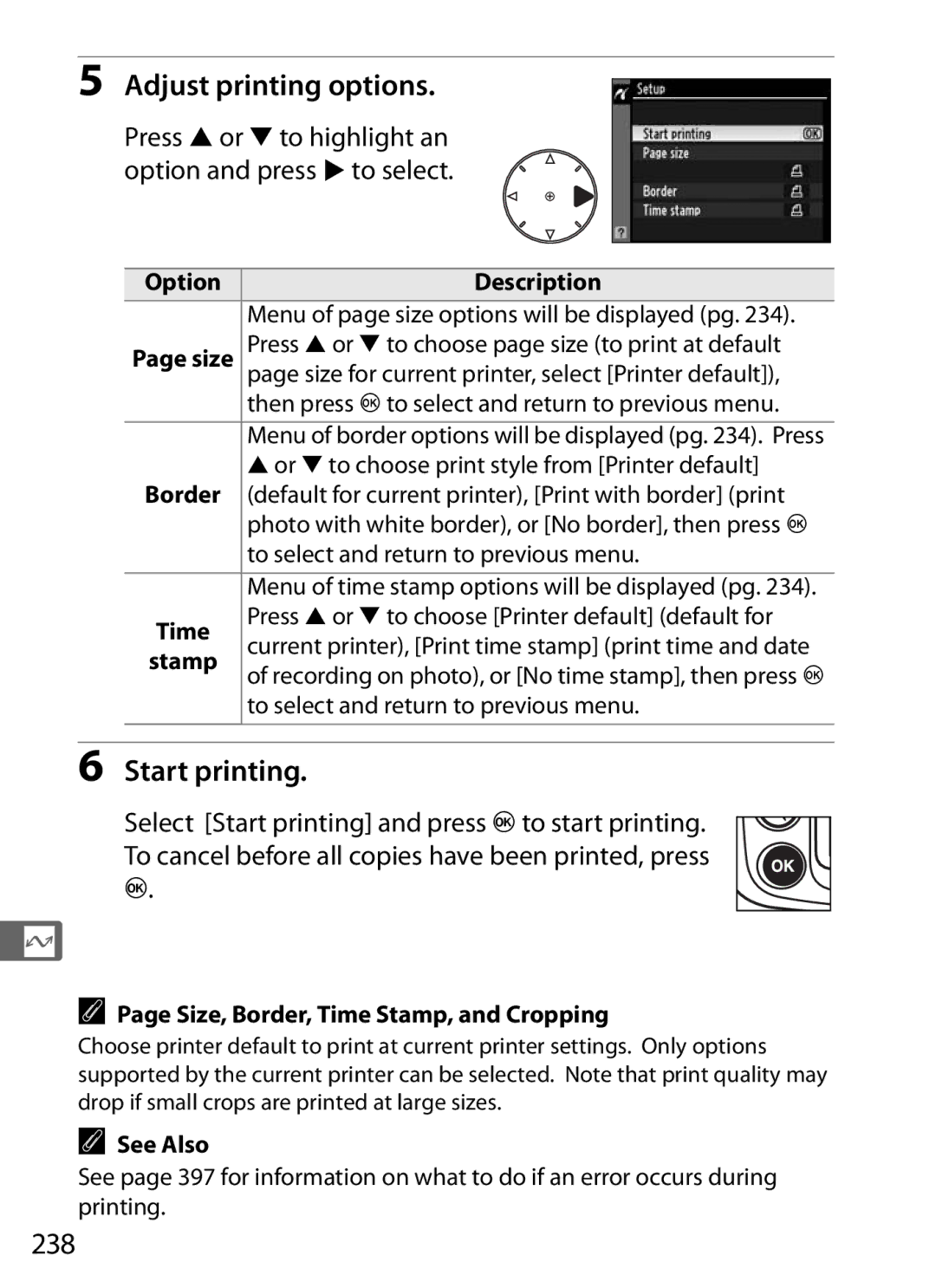 Nikon D300OUTFIT, D300BODY, 920162 user manual 238, Size, Border, Time Stamp, and Cropping 