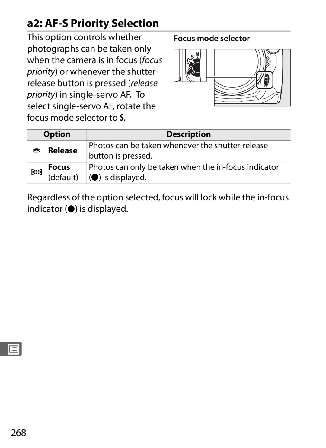 Nikon D300OUTFIT, 920162 A2 AF-S Priority Selection, 268, Photographs can be taken only, Priority or whenever the shutter 