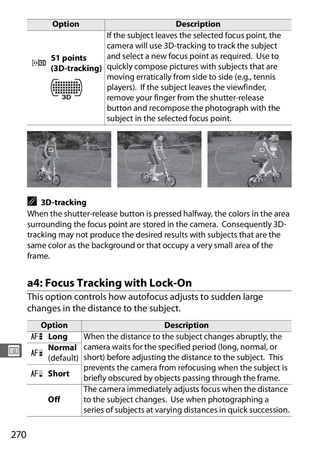 Nikon 920162, D300OUTFIT, D300BODY user manual A4 Focus Tracking with Lock-On, 270, 3D-tracking, Short 