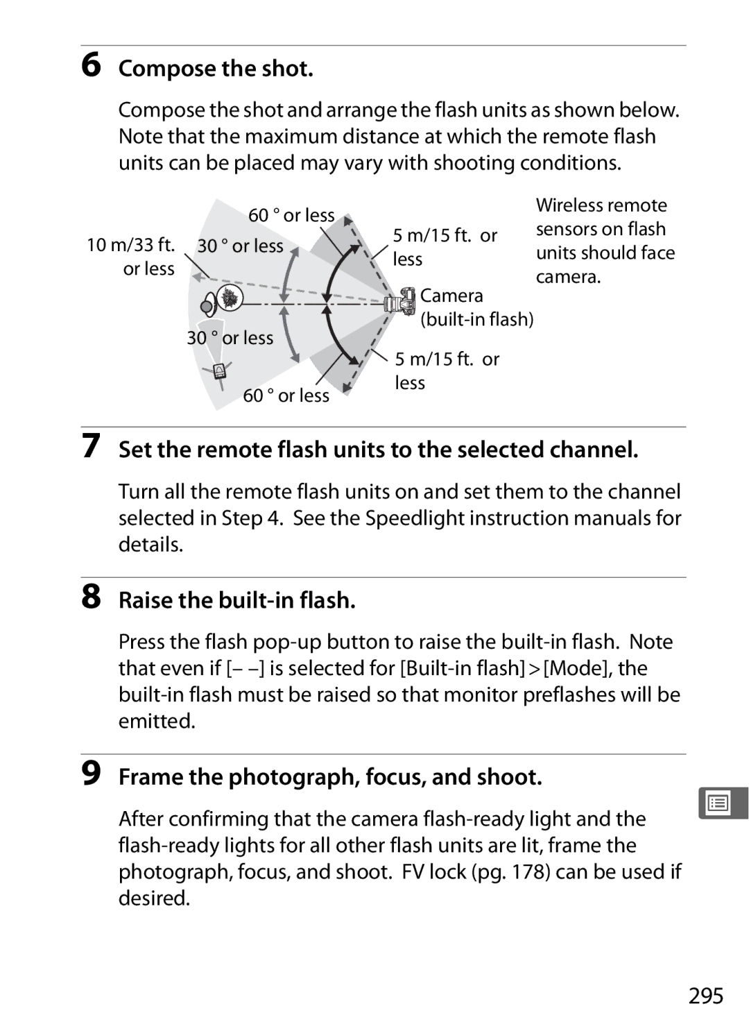 Nikon D300OUTFIT, D300BODY, 920162 Compose the shot, Raise the built-in flash, Frame the photograph, focus, and shoot, 295 