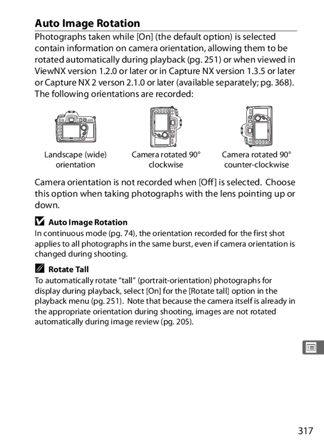 Nikon D300BODY, D300OUTFIT, 920162 user manual Auto Image Rotation, 317 