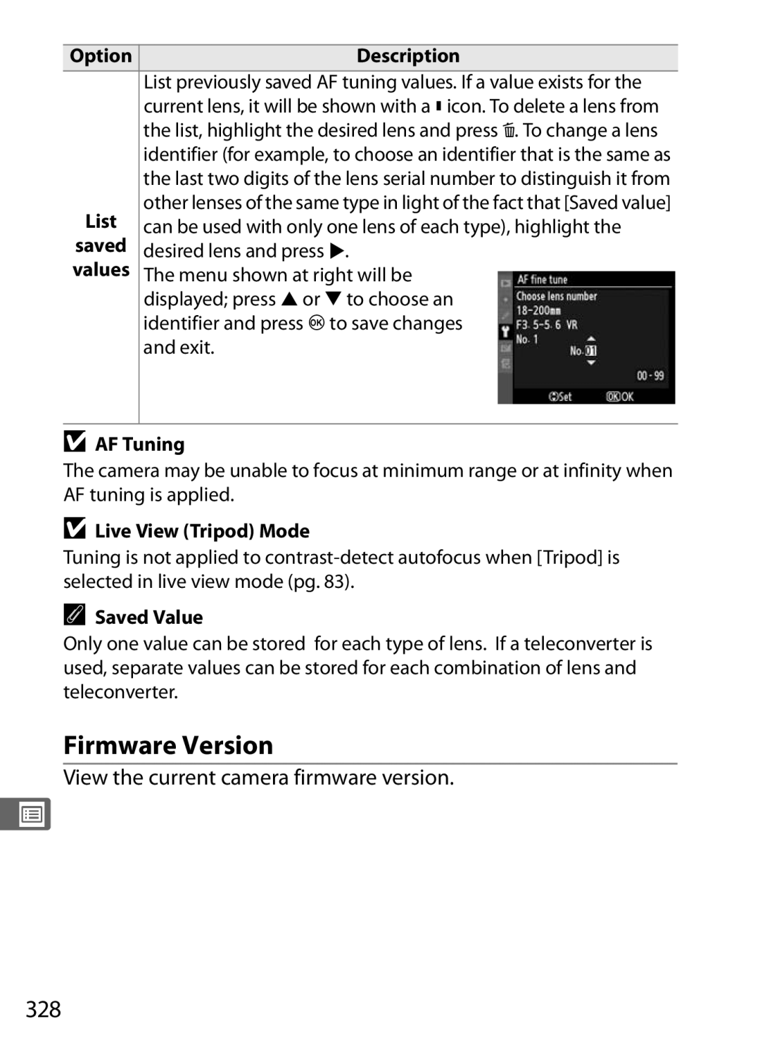 Nikon D300OUTFIT, D300BODY, 920162 user manual Firmware Version, 328, View the current camera firmware version 