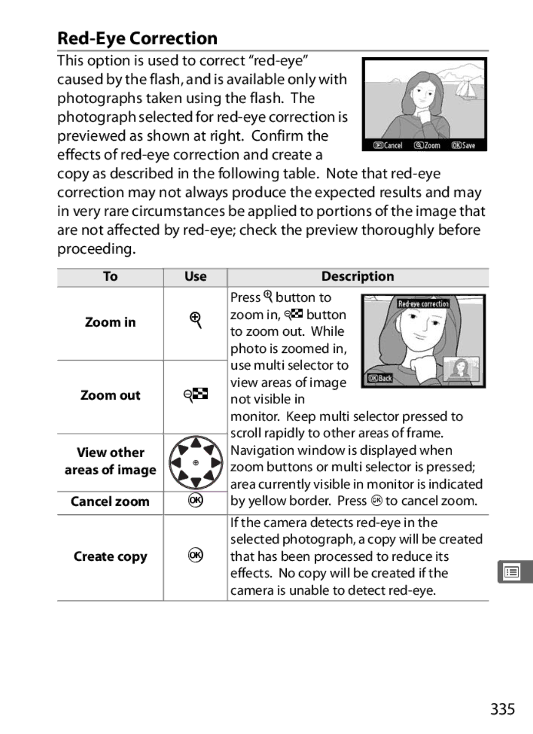 Nikon D300BODY, D300OUTFIT, 920162 user manual Red-Eye Correction, 335, Use Description 