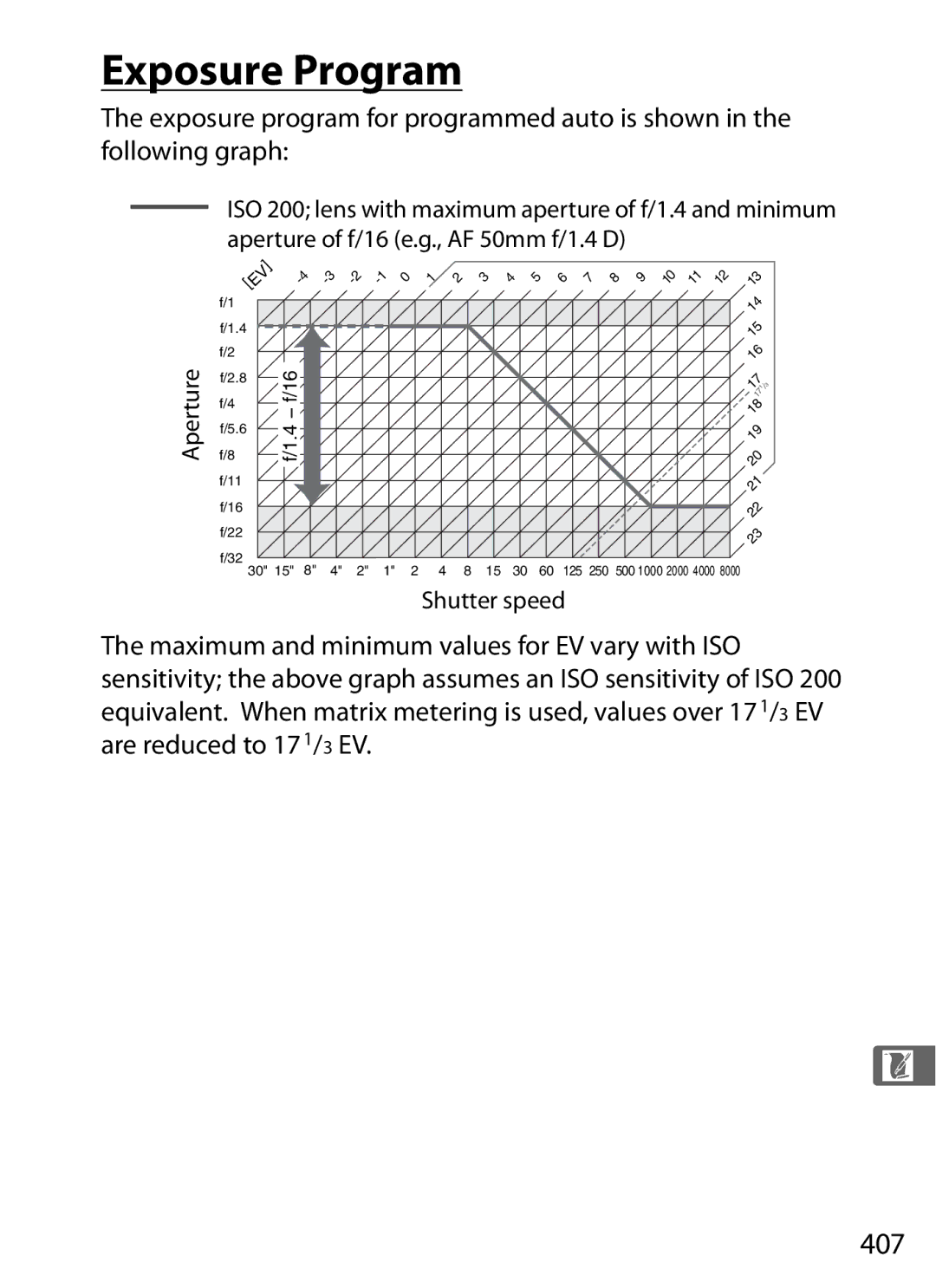 Nikon D300BODY, D300OUTFIT, 920162 user manual Exposure Program, 407, Shutter speed 