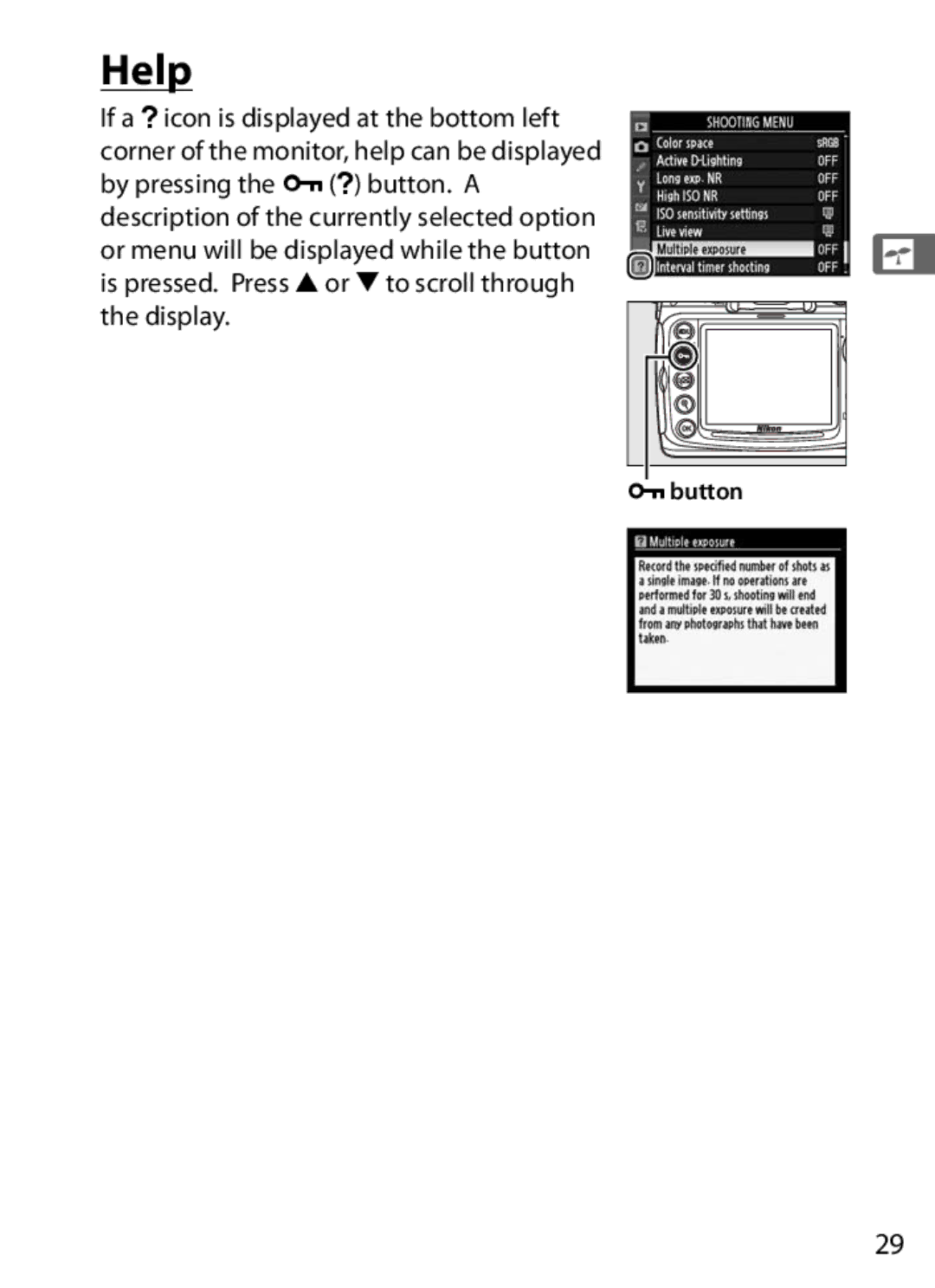 Nikon D300BODY, D300OUTFIT, 920162 user manual Help, Lbutton 