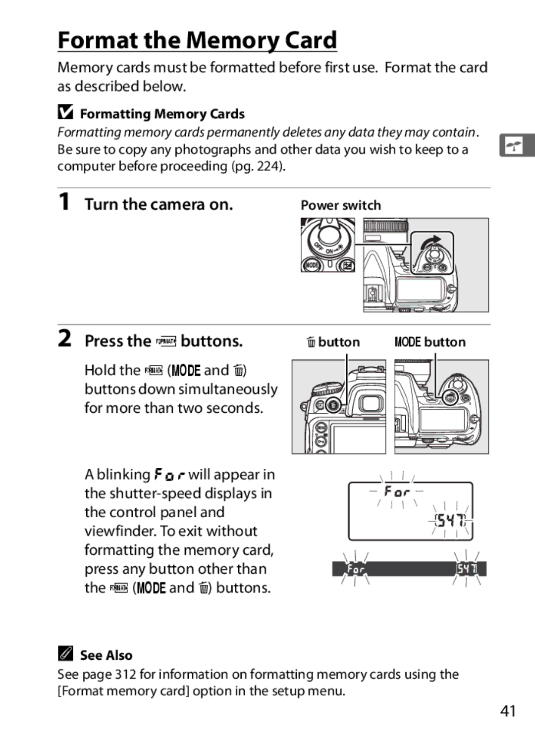 Nikon D300BODY, D300OUTFIT, 920162 Format the Memory Card, Press the Q buttons, Formatting Memory Cards, Obutton Ibutton 