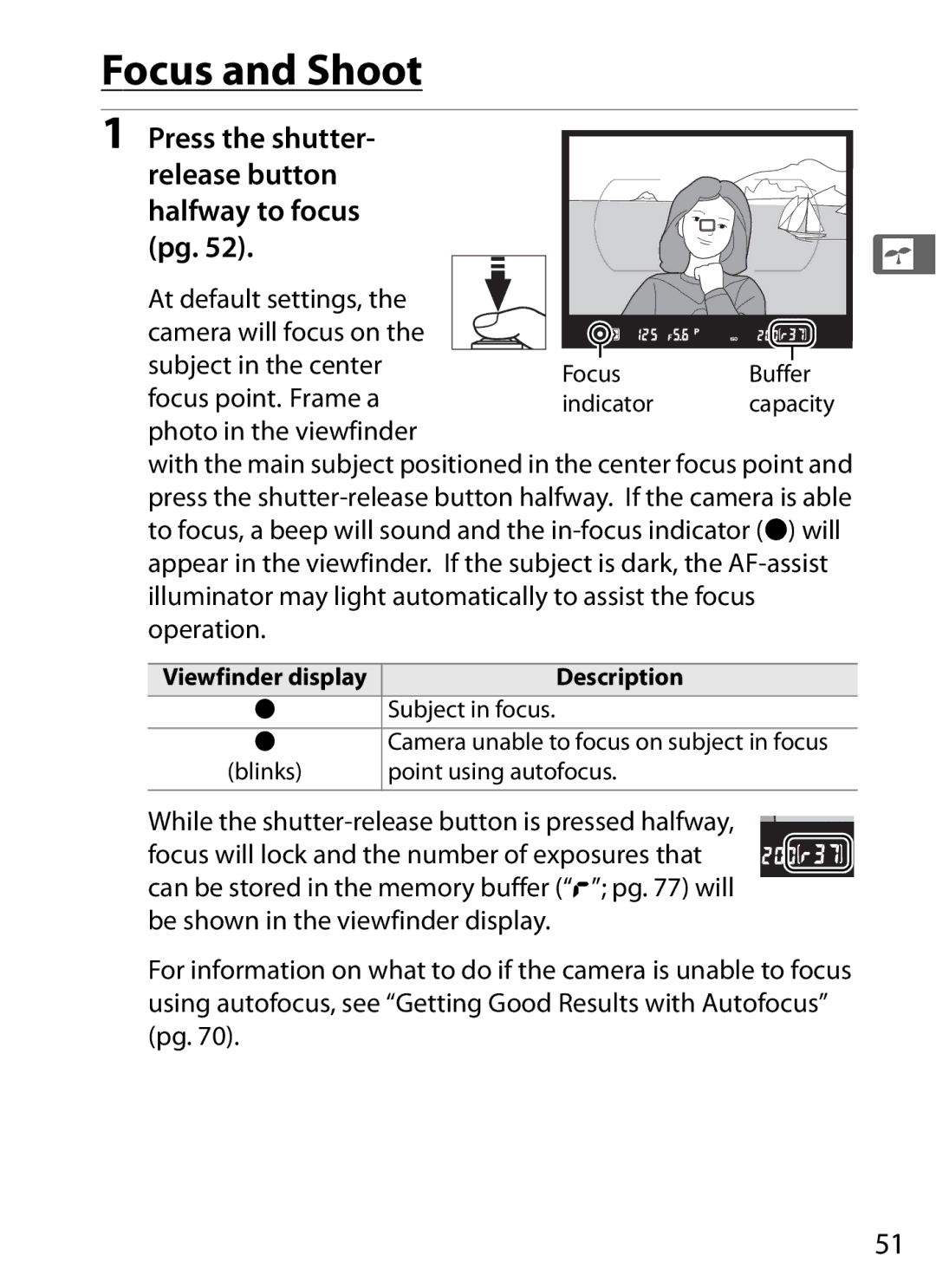 Nikon 920162, D300OUTFIT, D300BODY Focus and Shoot, Press the shutter Release button Halfway to focus, Focus point. Frame a 