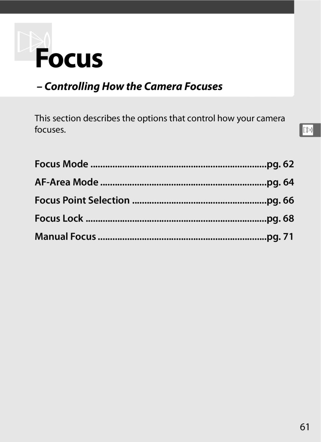 Nikon D300OUTFIT, D300BODY, 920162 user manual NFocus, Controlling How the Camera Focuses 