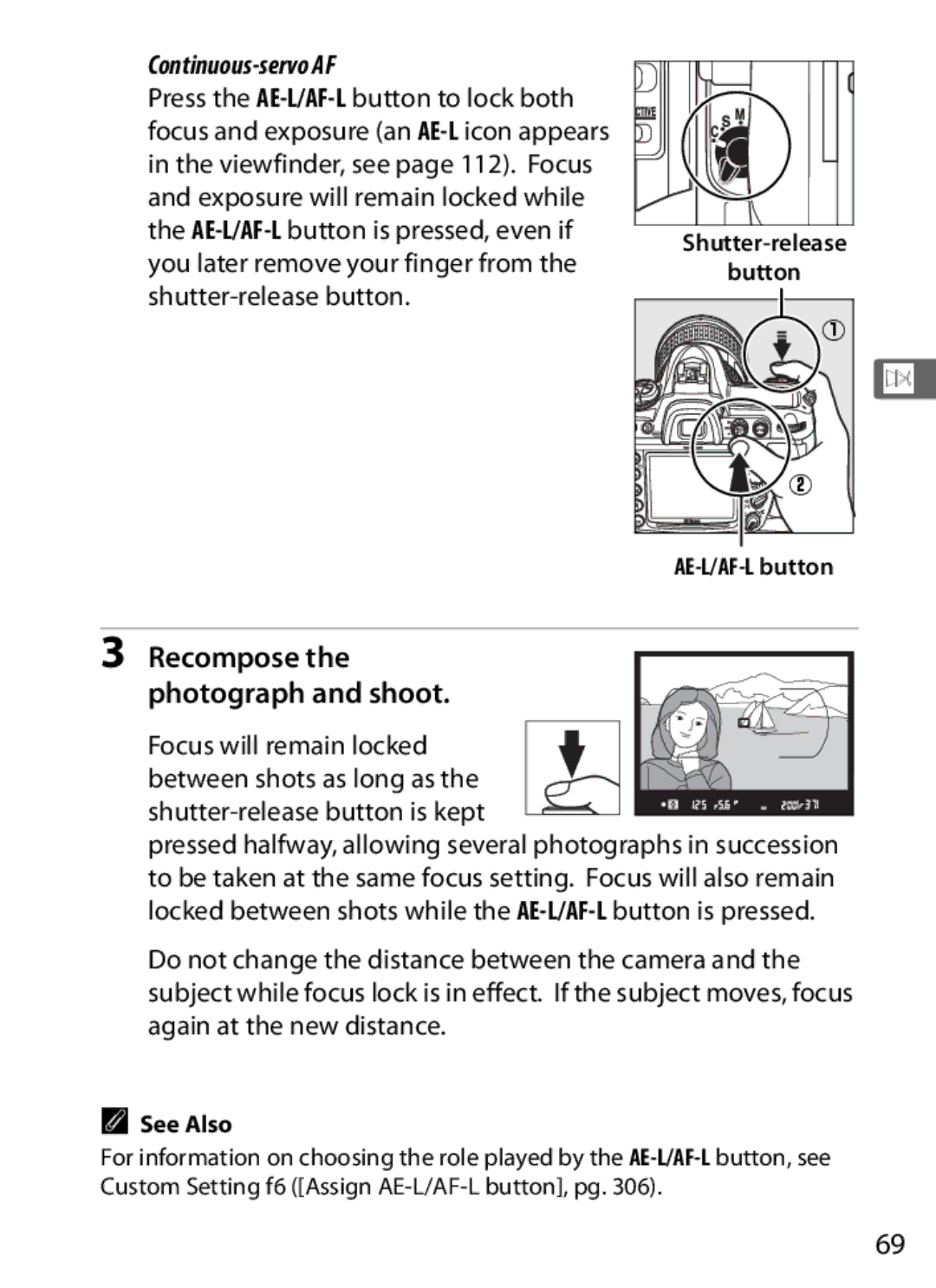 Nikon 920162, D300OUTFIT, D300BODY user manual Recompose Photograph and shoot, Shutter-release Button AE-L/AF-L button 