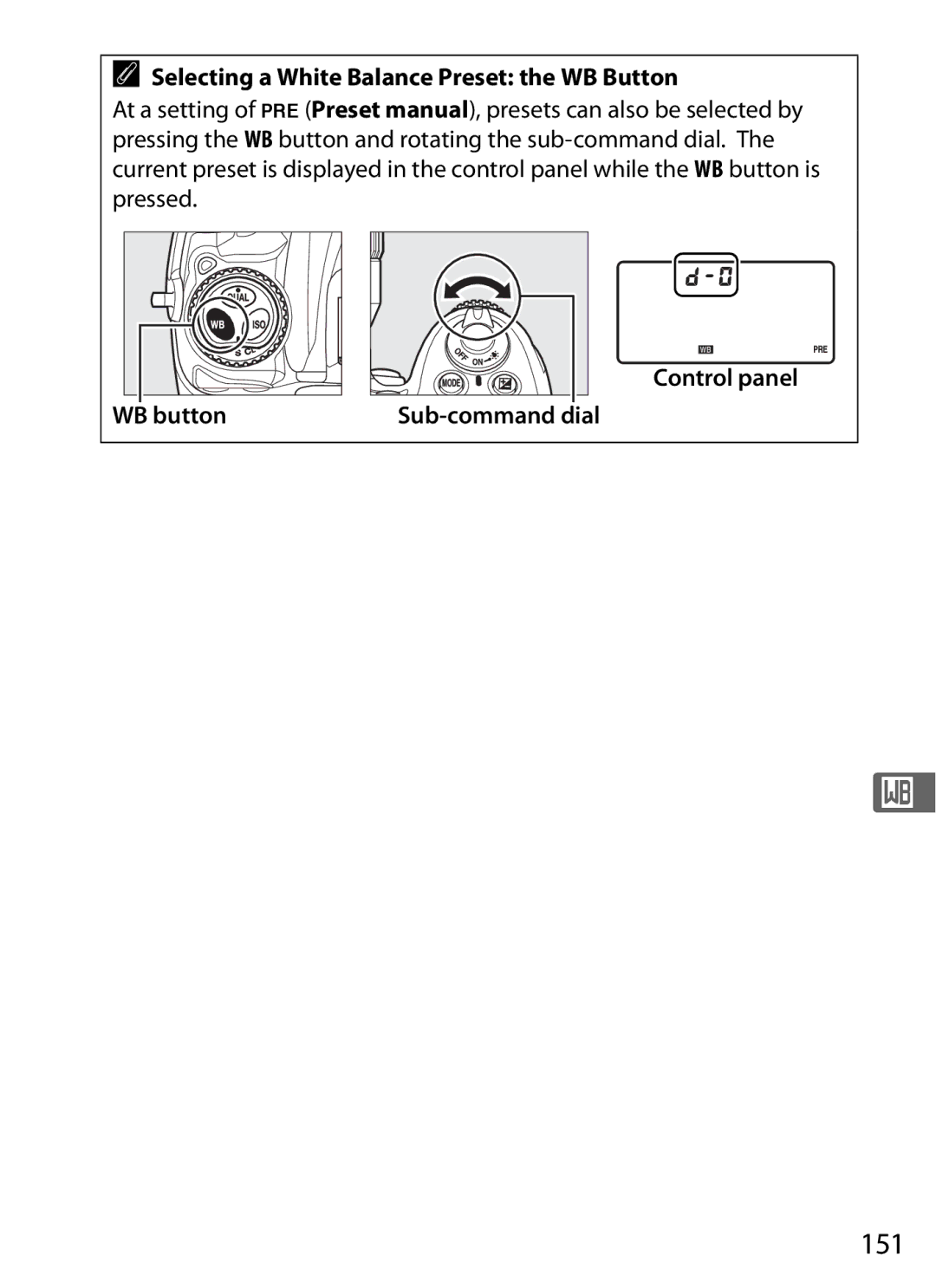 Nikon D300S (Body Only), D300s user manual 151, Selecting a White Balance Preset the WB Button 