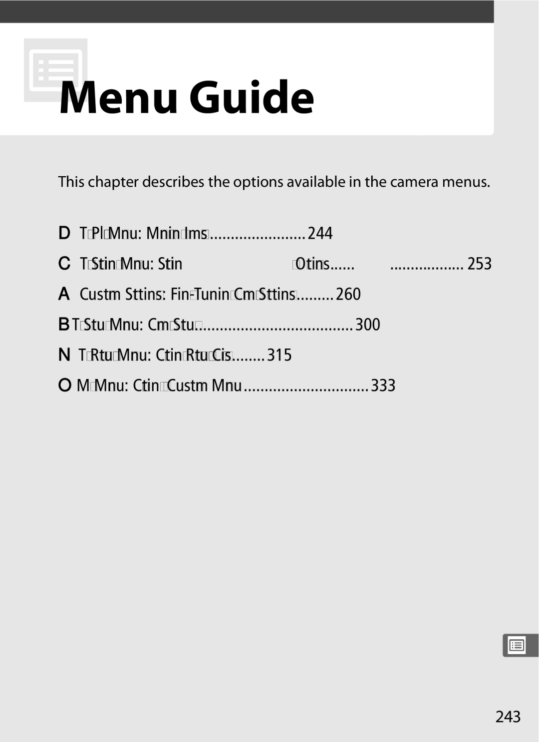 Nikon D300S (Body Only), D300s user manual 244, 253, 260, 315, 333 