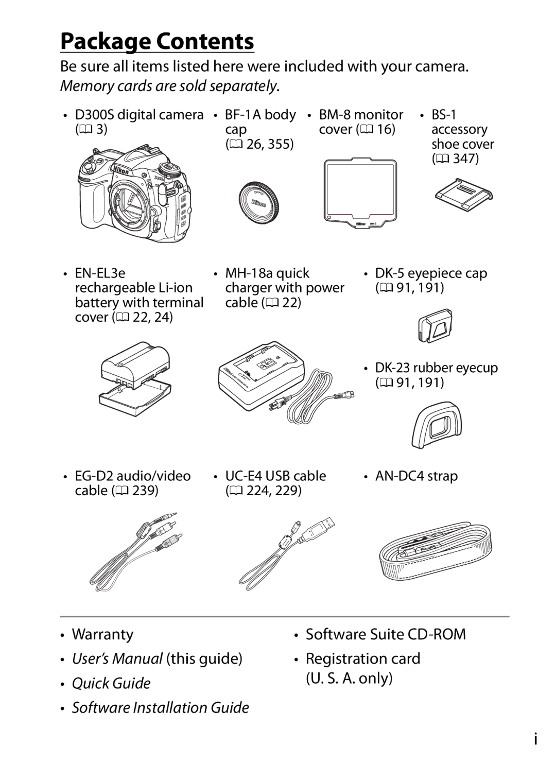 Nikon D300S (Body Only), D300s user manual Package Contents 