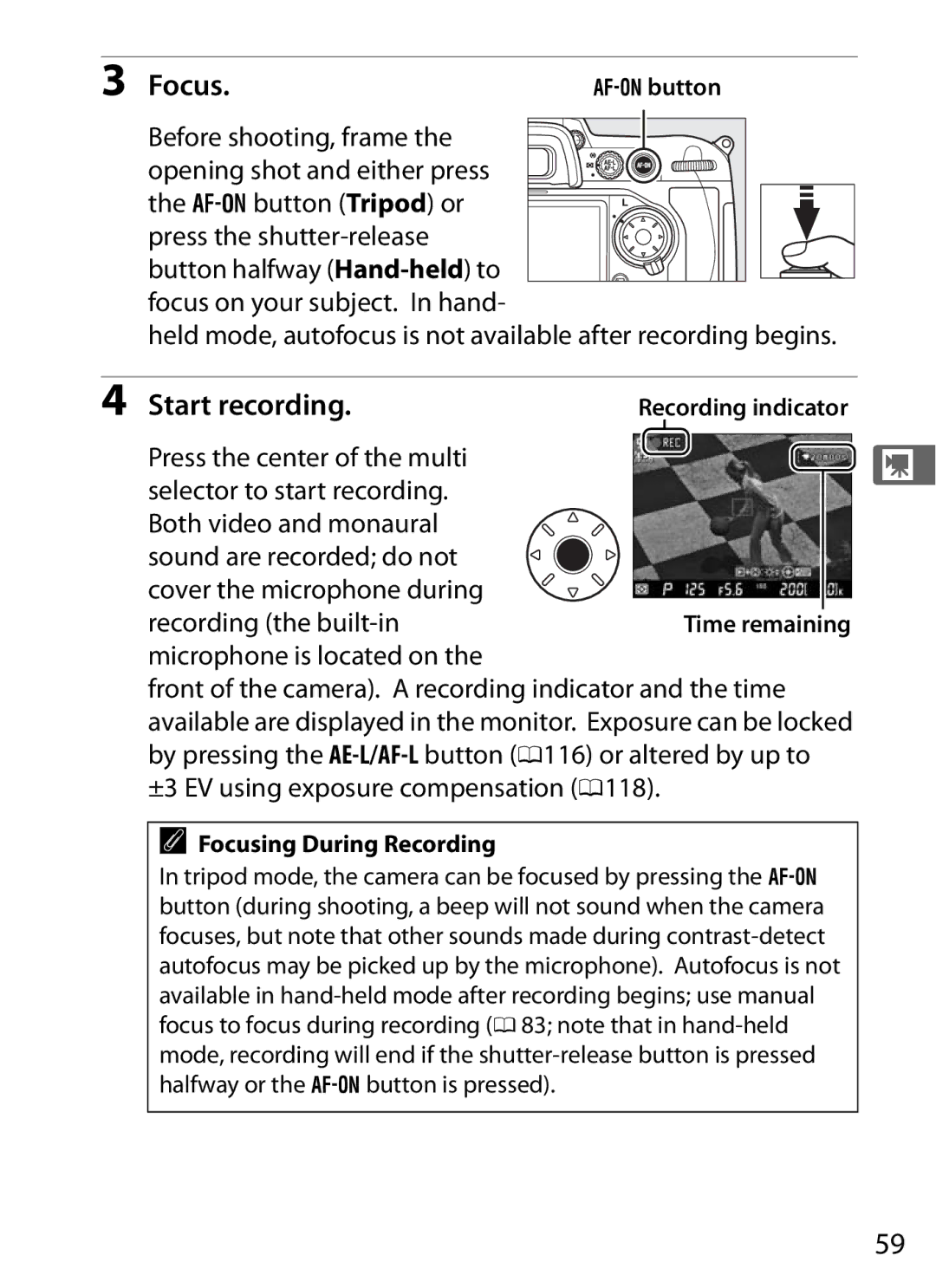 Nikon D300S (Body Only), D300s user manual Focus.Bbutton, Start recording, Focusing During Recording 