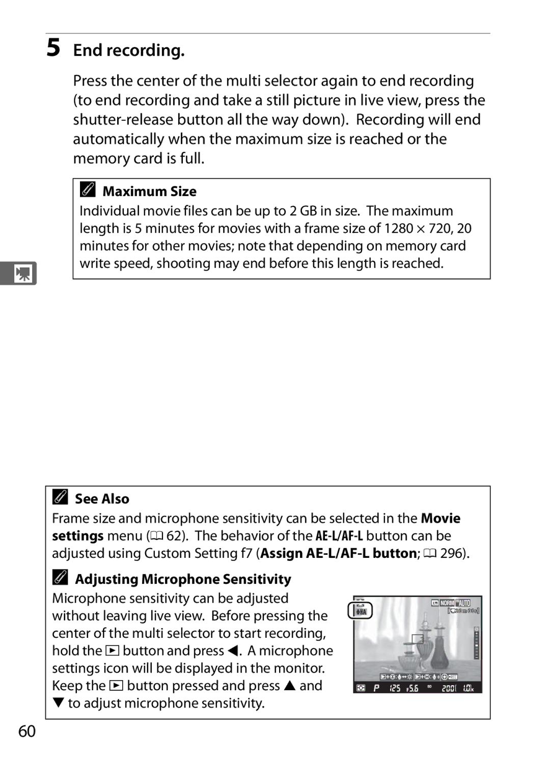 Nikon D300s, D300S (Body Only) user manual End recording, Maximum Size 