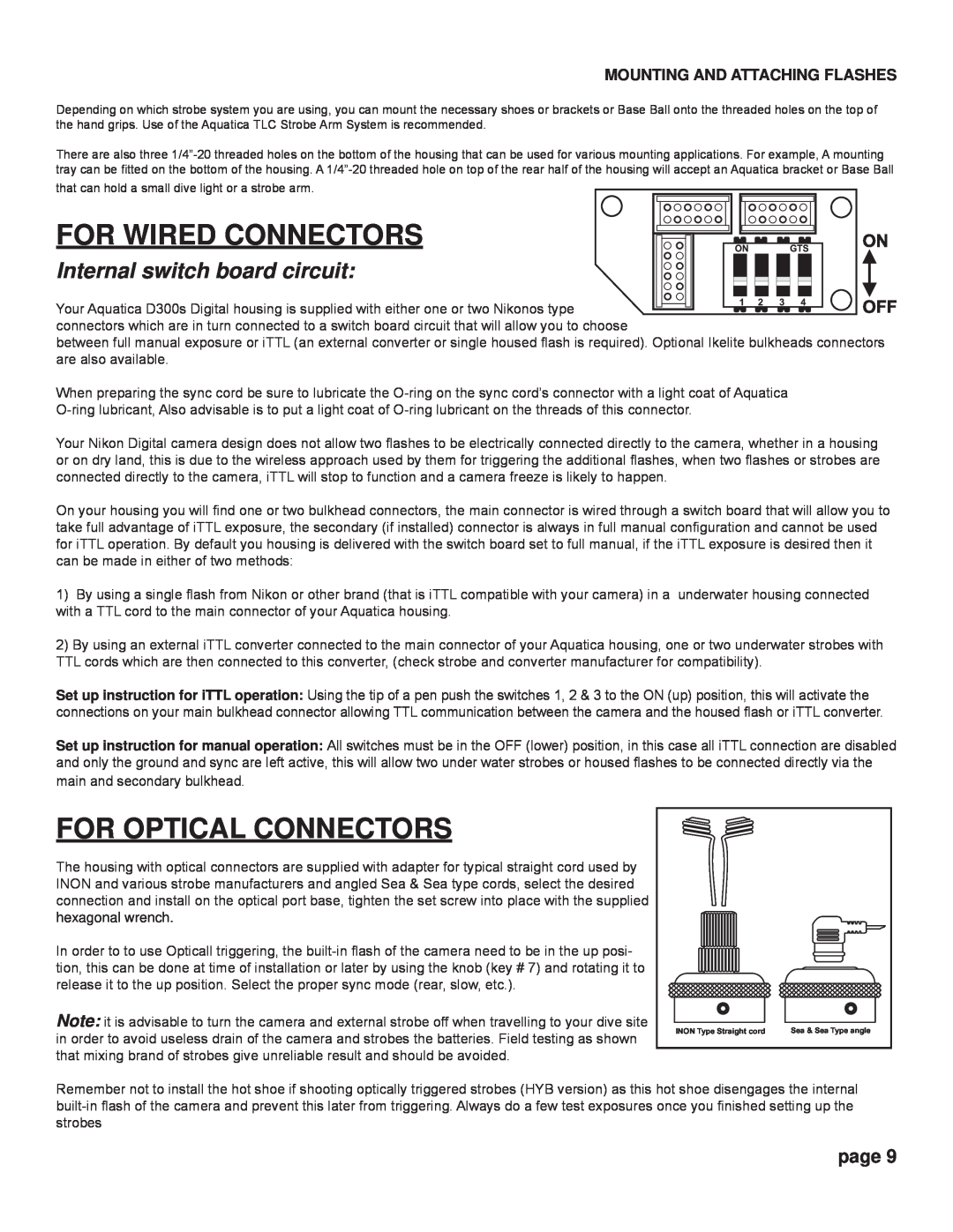 Nikon D300s manual For Wired Connectors, For Optical Connectors, Internal switch board circuit, page 