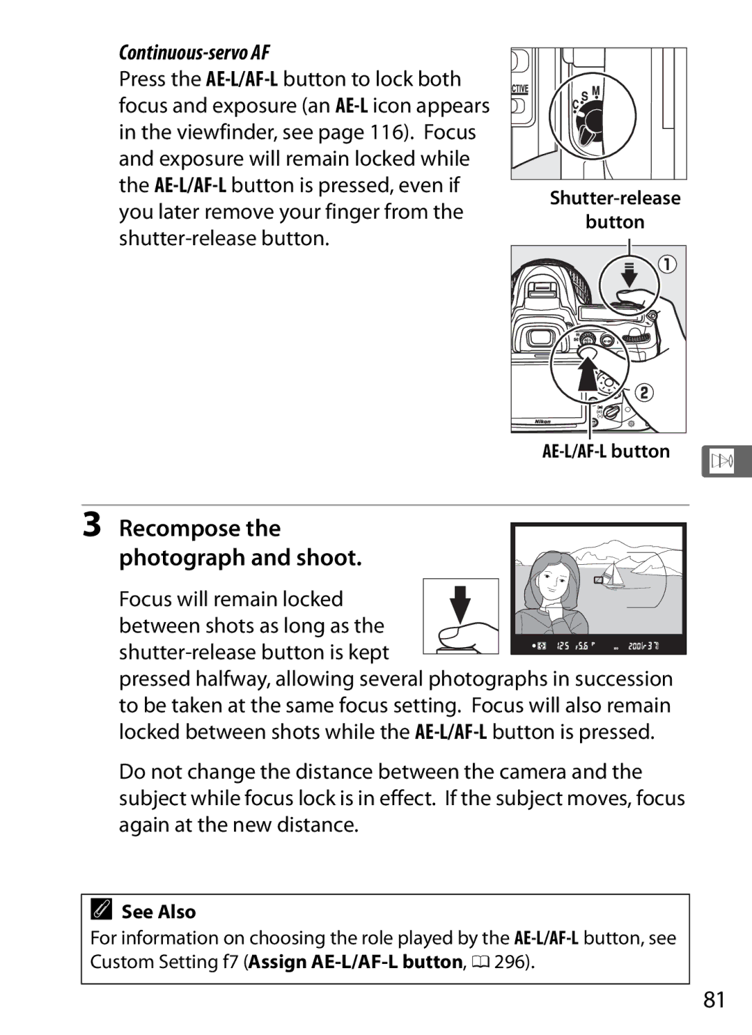 Nikon D300s manual Recompose Photograph and shoot, Shutter-release Button AE-L/AF-L button 