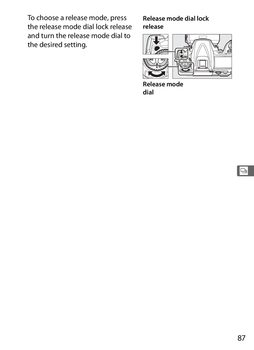 Nikon D300s manual Release mode dial lock release 