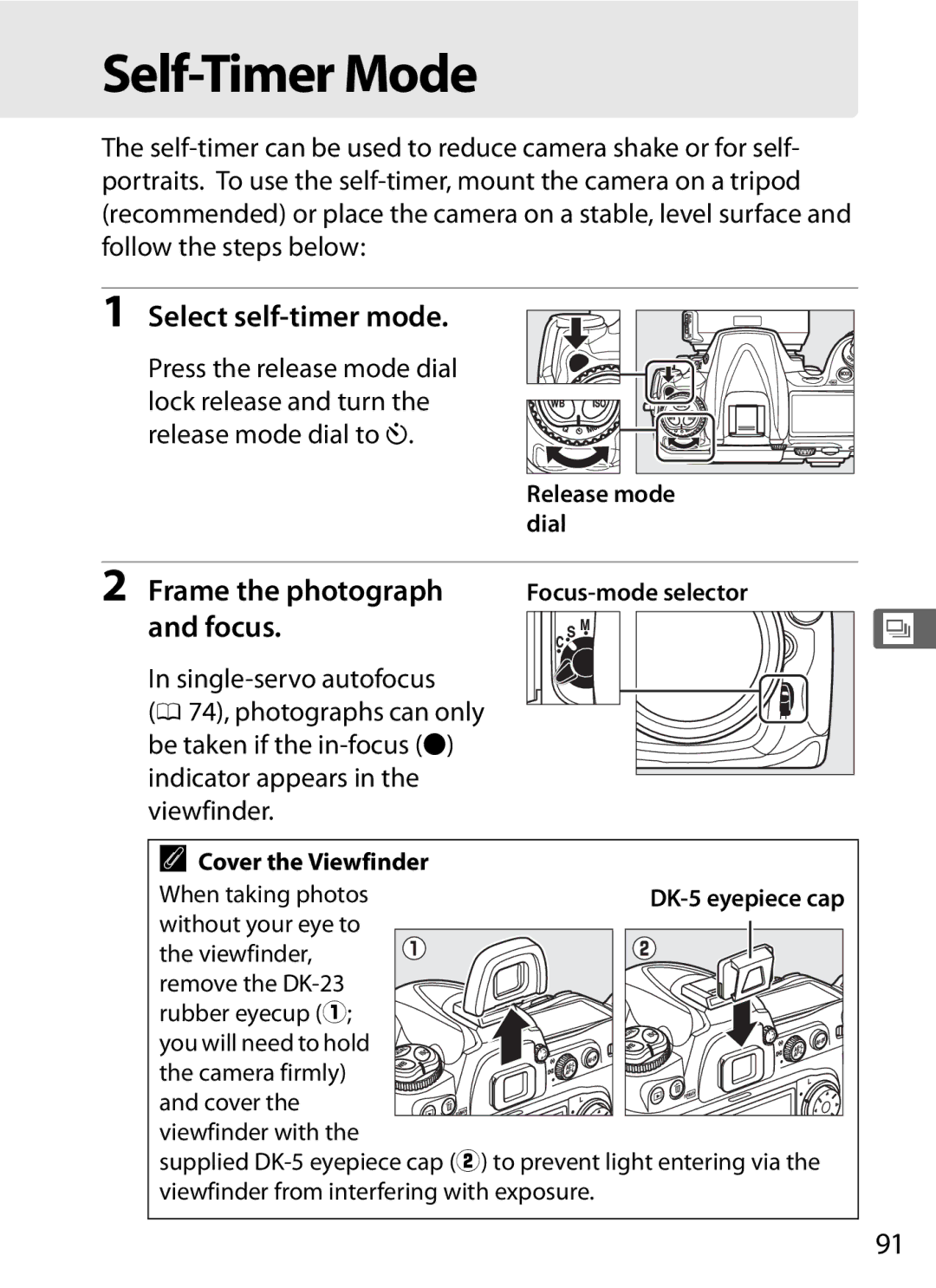 Nikon D300s manual Self-Timer Mode, Select self-timer mode, Frame the photograph 