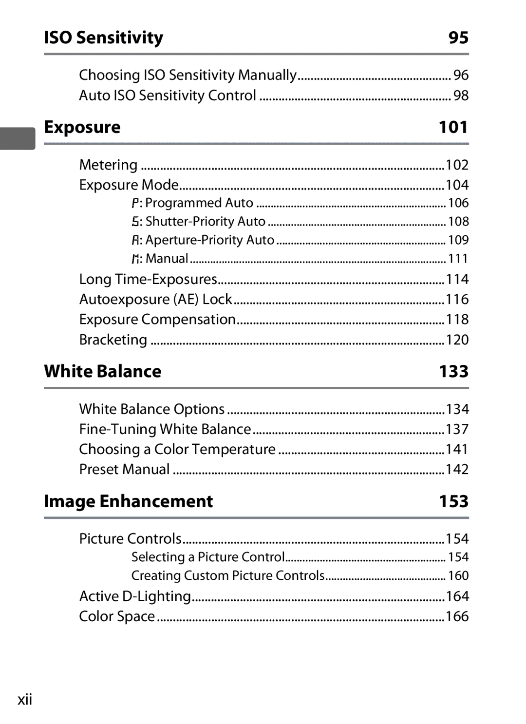 Nikon D300s manual 101, 133, Xii 