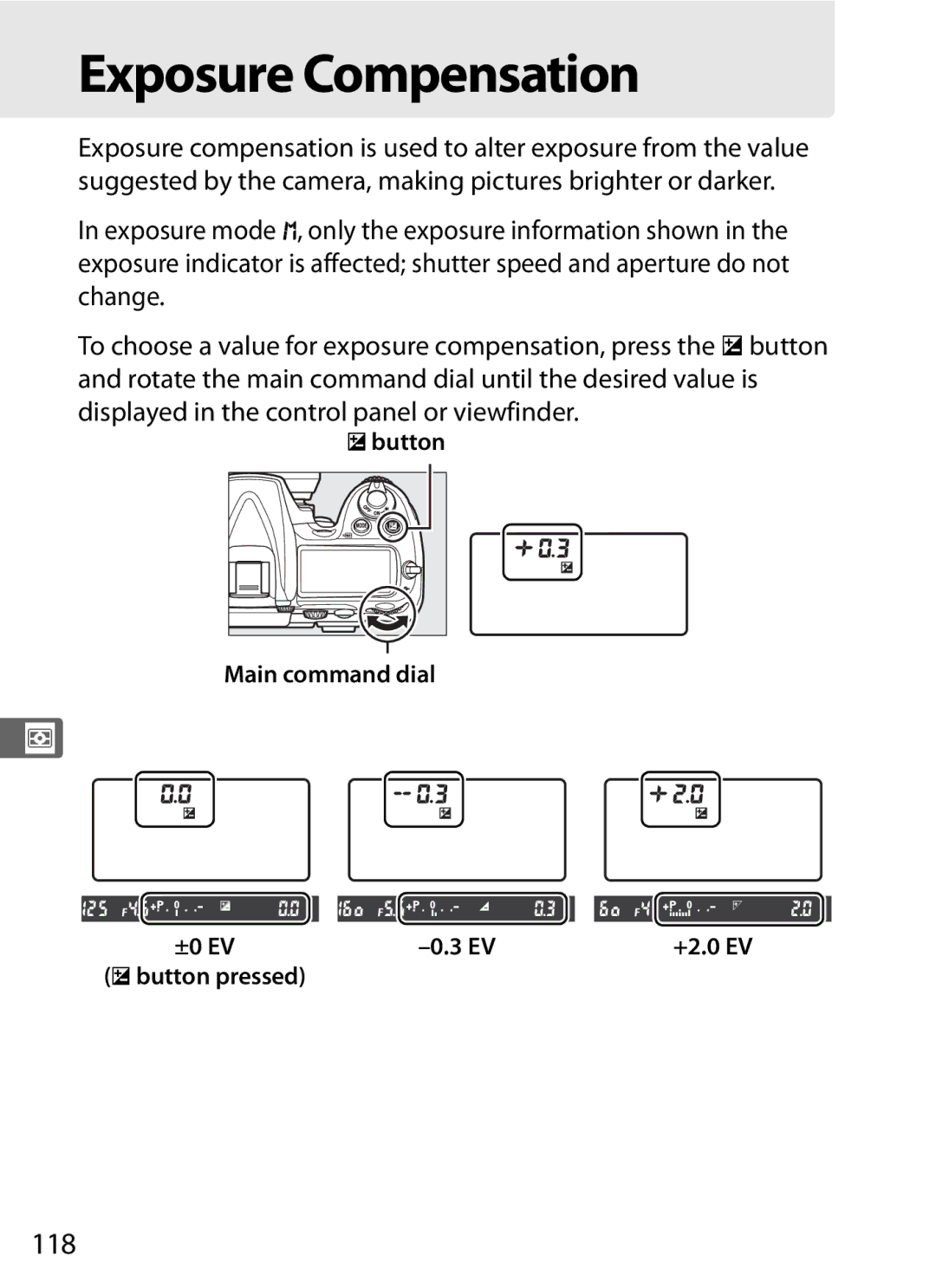 Nikon D300s manual Exposure Compensation, 118 