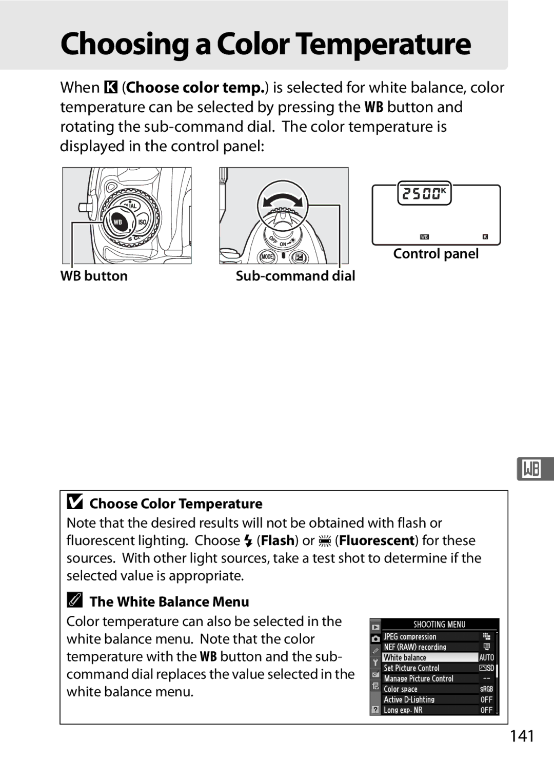 Nikon D300s manual 141, Choose Color Temperature 