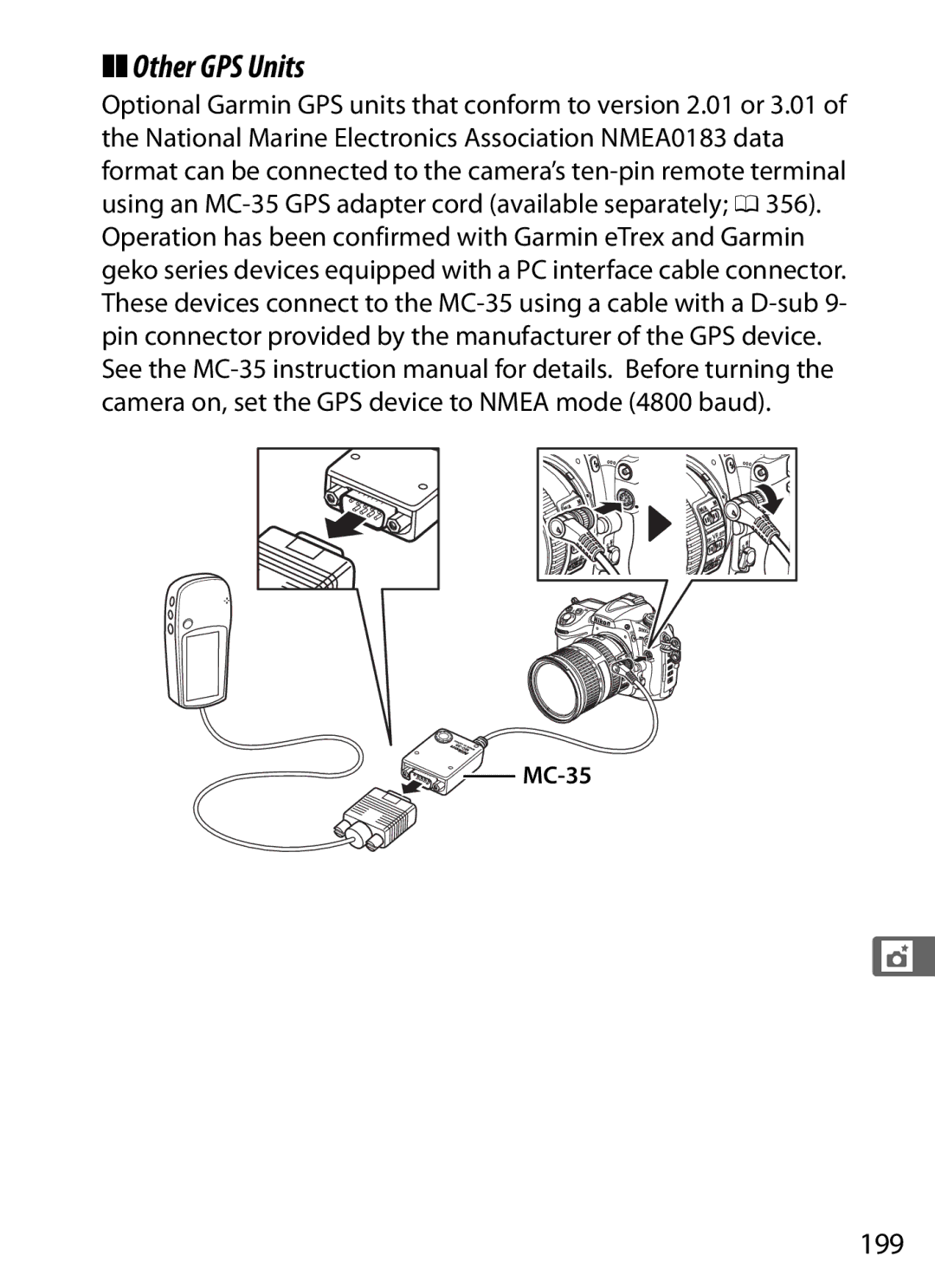 Nikon D300s manual Other GPS Units, 199, MC-35 