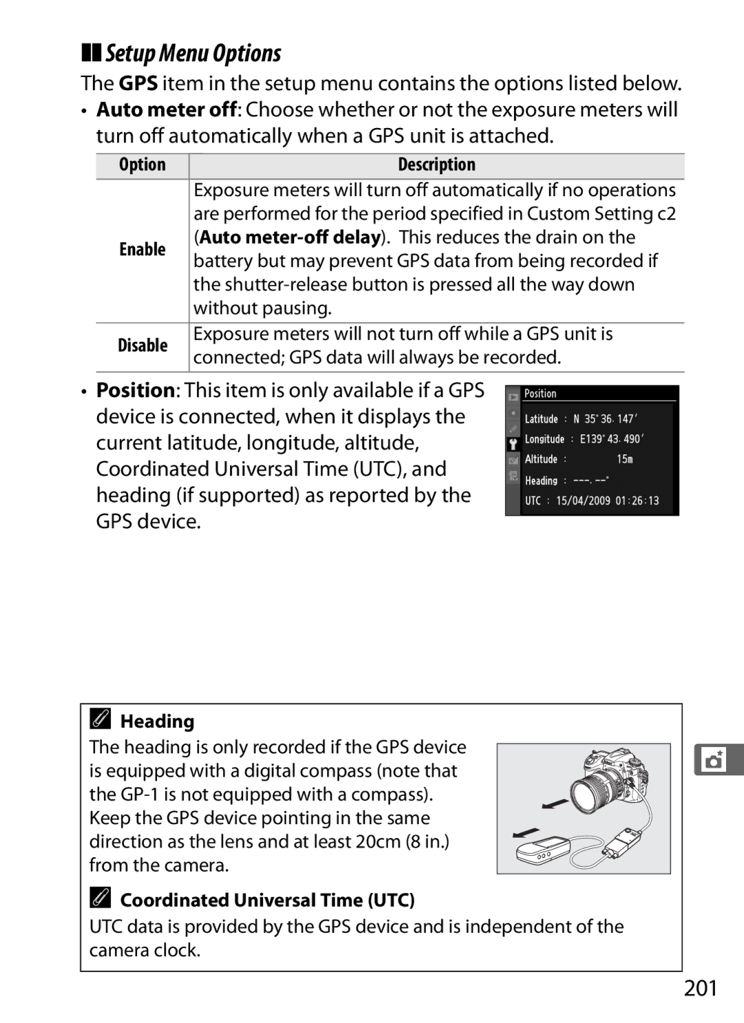 Nikon D300s manual Setup Menu Options, 201 