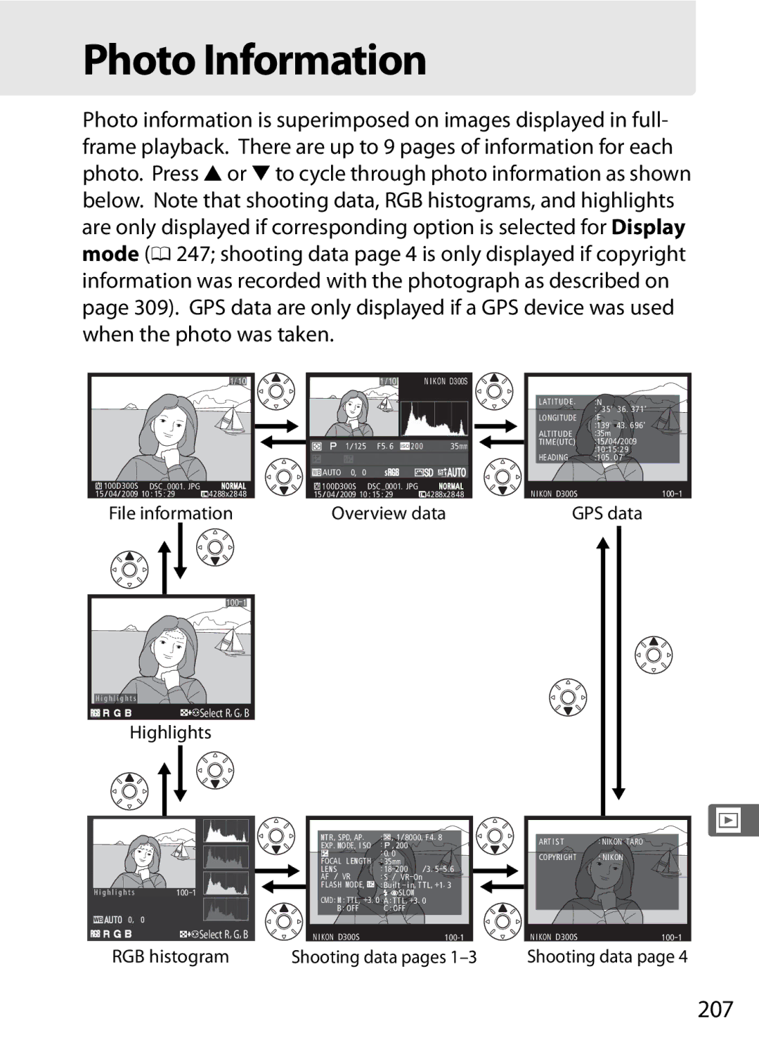 Nikon D300s manual Photo Information, 207 