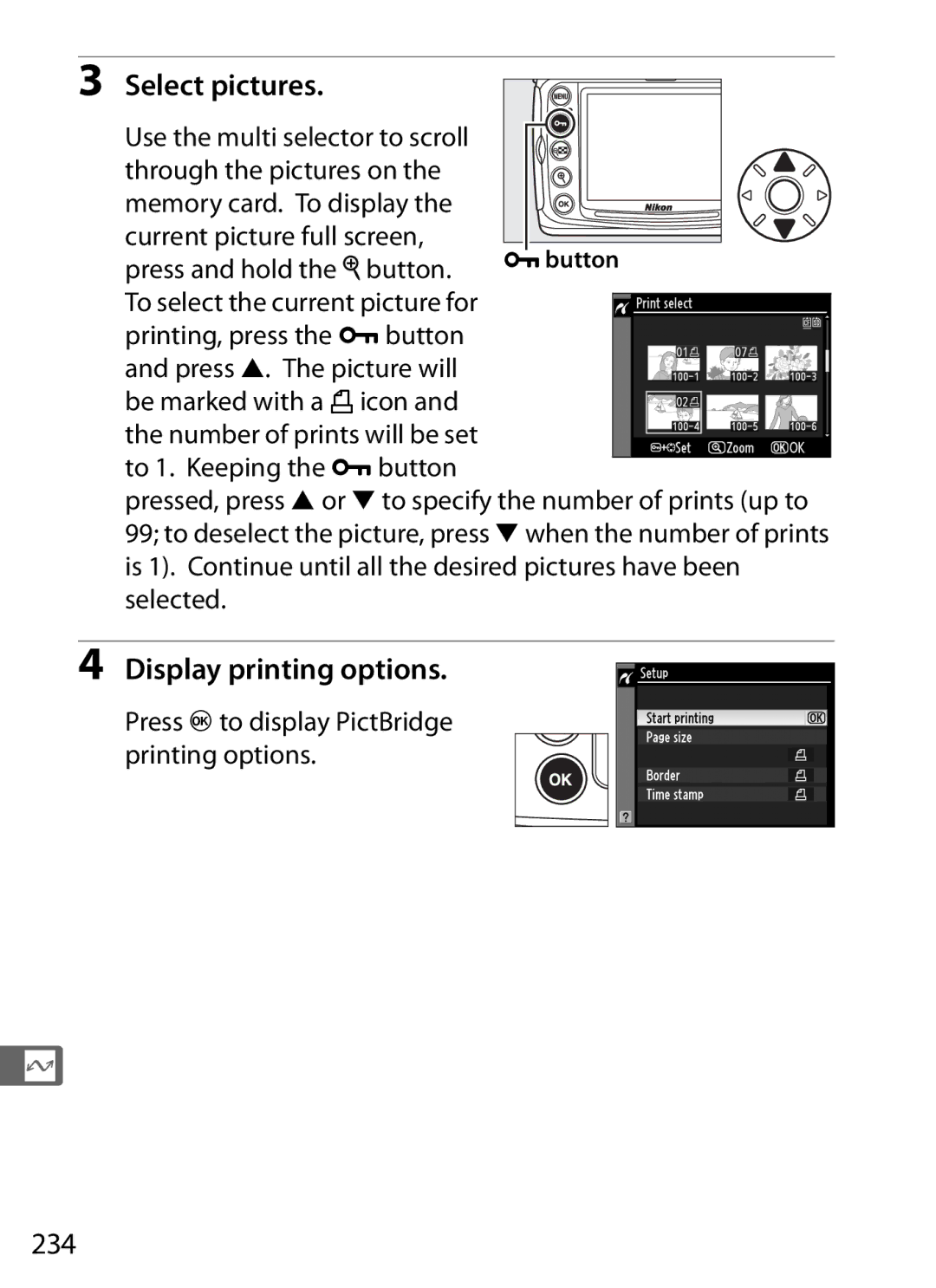 Nikon D300s manual Select pictures, 234, Use the multi selector to scroll 