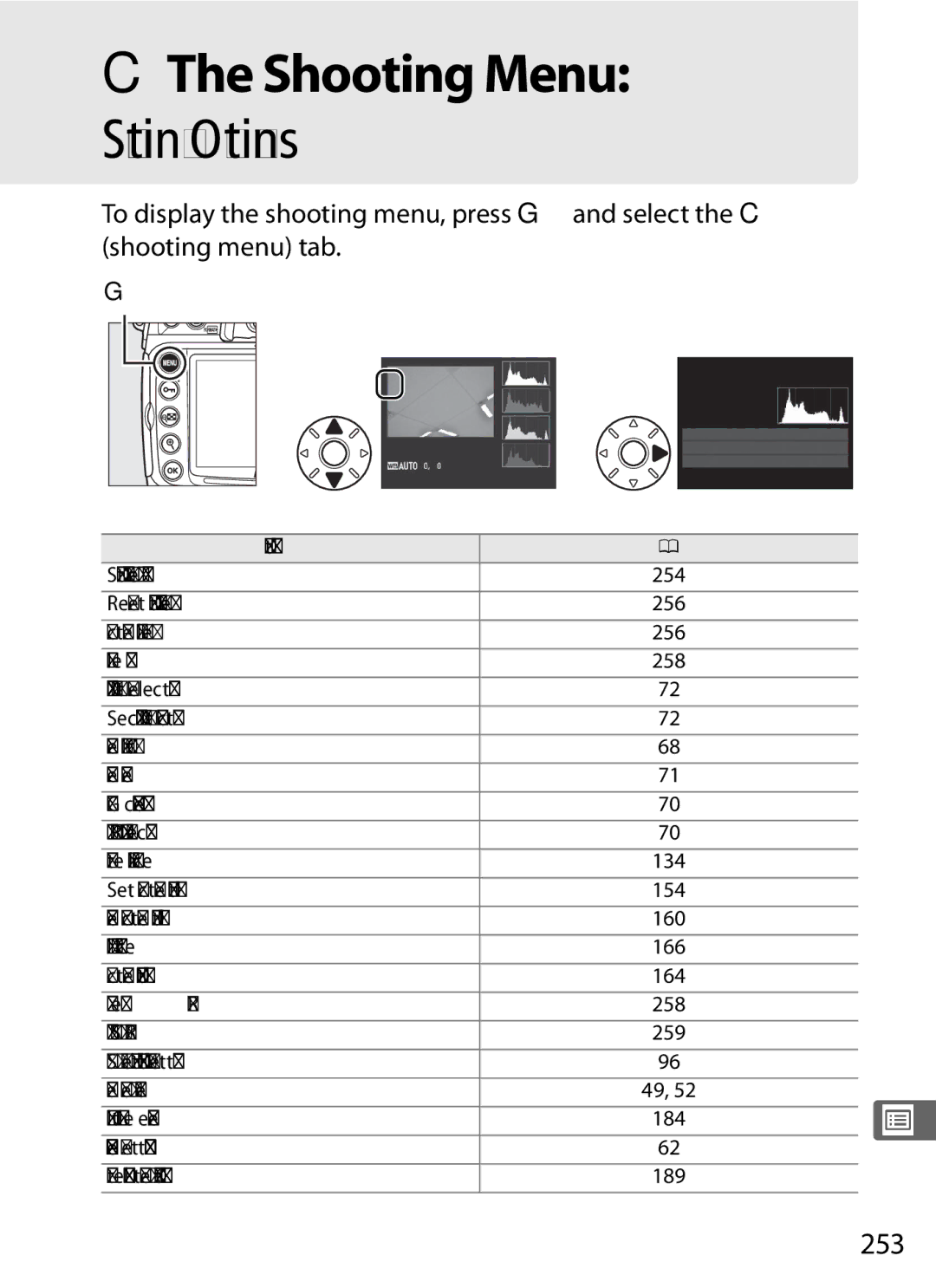 Nikon D300s manual CThe Shooting Menu, 253 