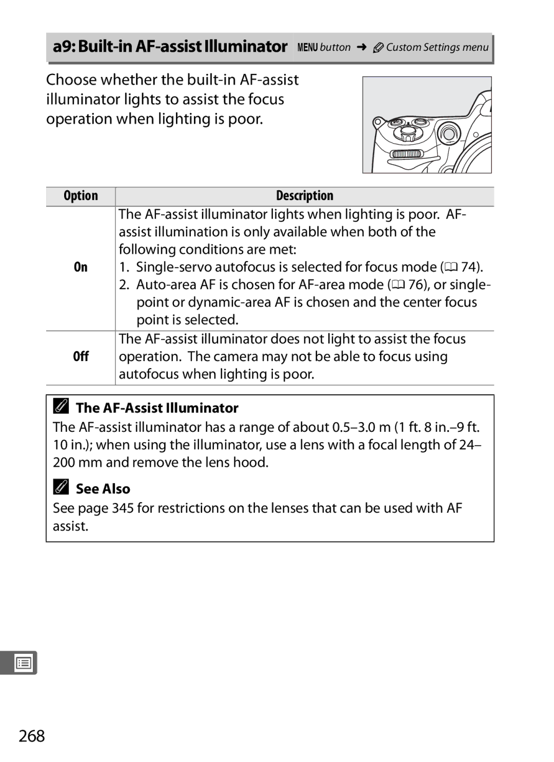 Nikon D300s manual 268, AF-Assist Illuminator 