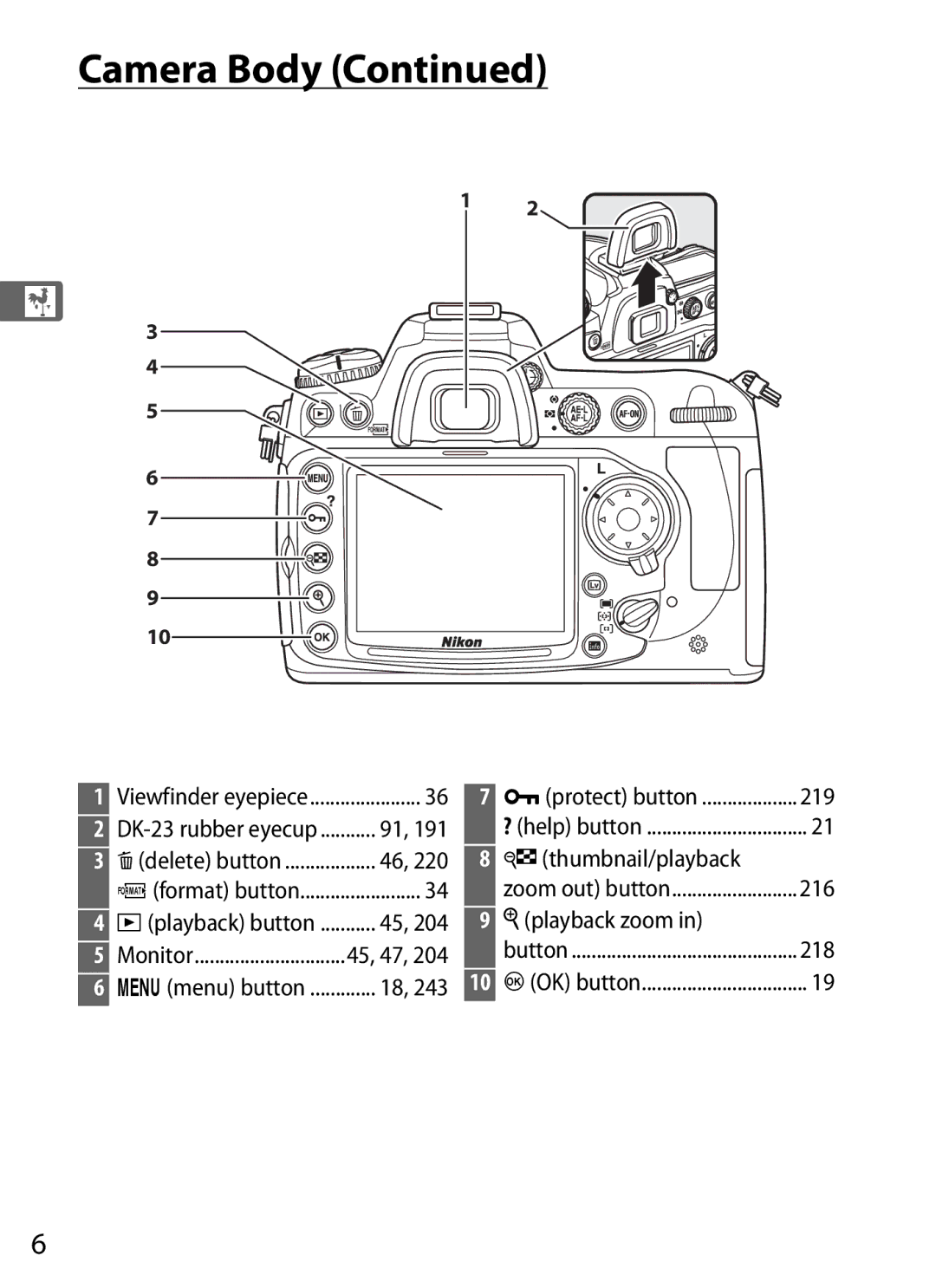 Nikon D300s manual Wthumbnail/playback, Xplayback zoom 