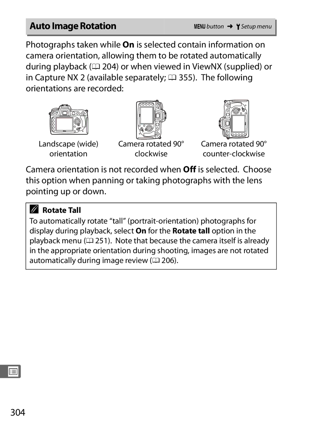 Nikon D300s manual Auto Image Rotation, 304 