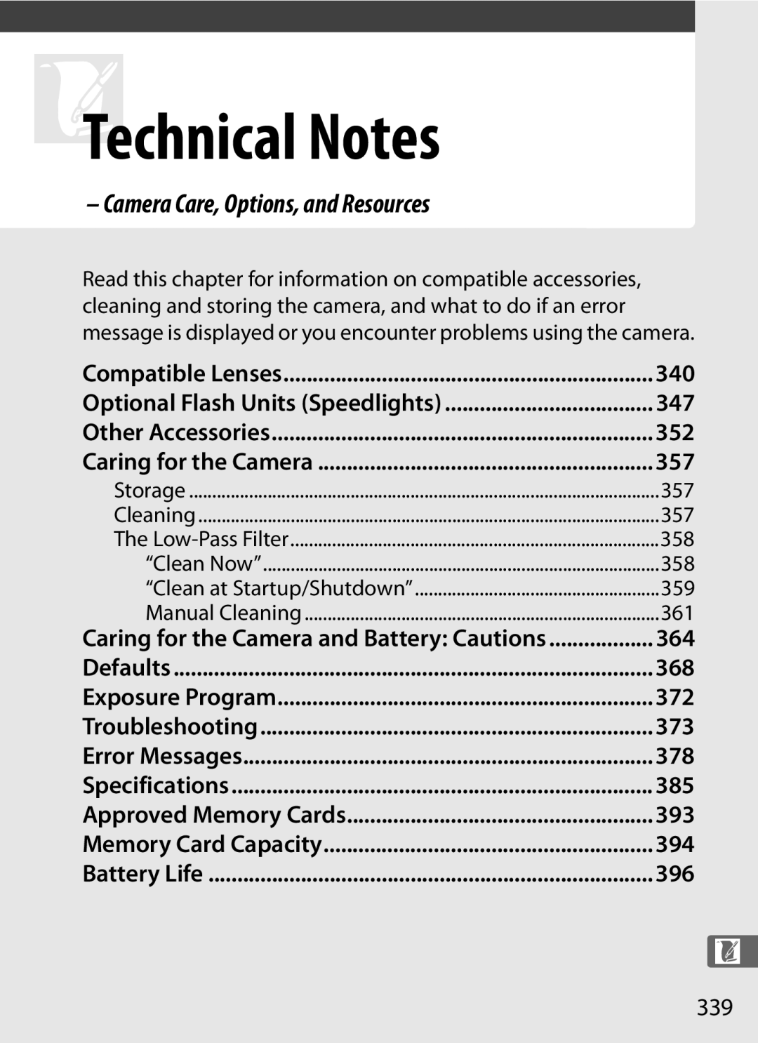 Nikon D300s manual Camera Care, Options, and Resources 