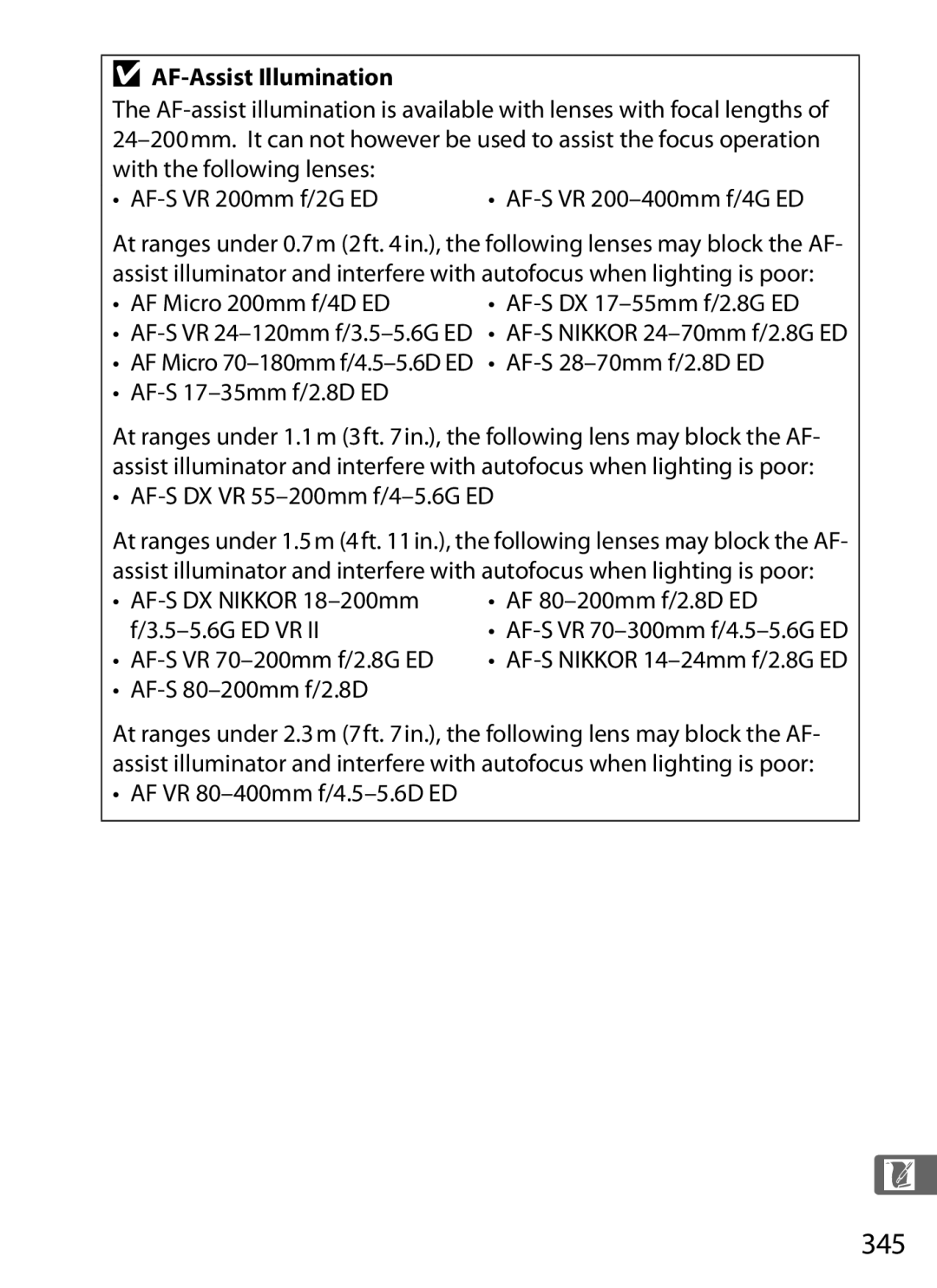 Nikon D300s manual 345, AF-Assist Illumination 